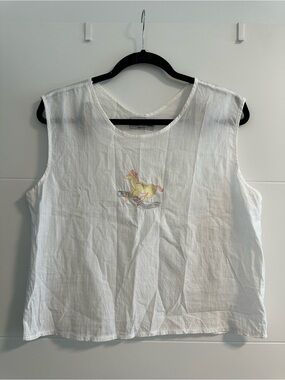 Mara Rivelli Vintage Cotton Sleeveless Blouse with Horse Embroidery